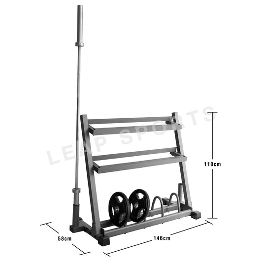 Dumbbells and Plate Rack with Bar Storage