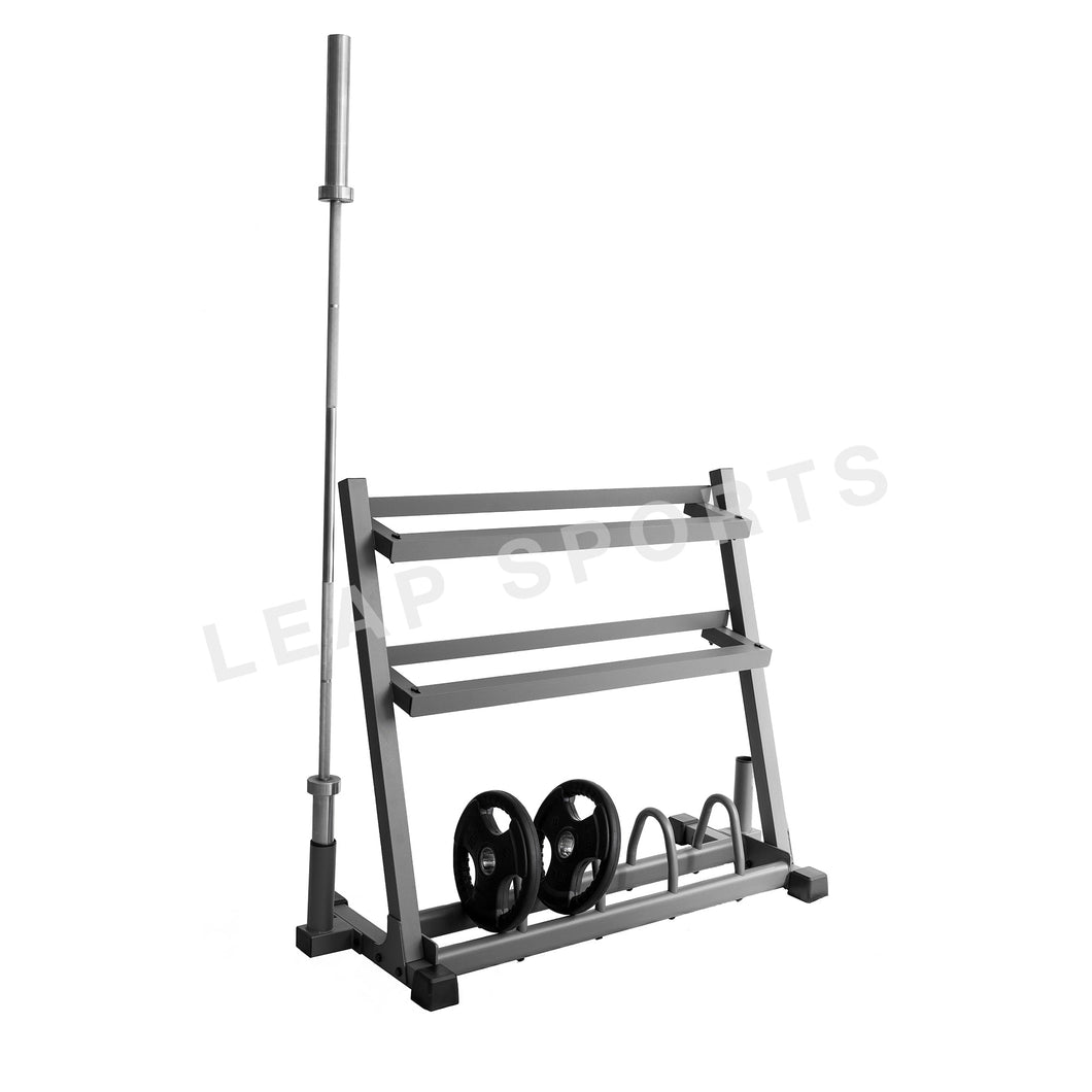 Dumbbells and Plate Rack with Bar Storage