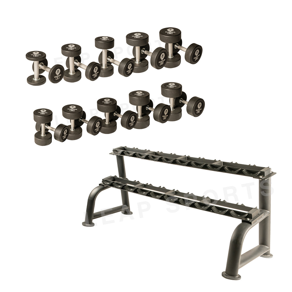 LEAP SPORTS 5-50LB Round Dumbbell Set with Stand