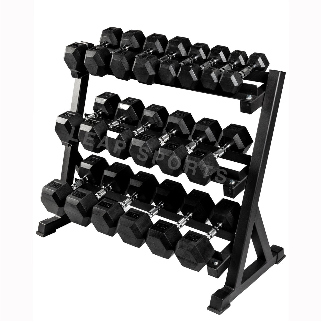 Premium Rubber Hex Dumbbell (5 - 50LB) & Rack Combo